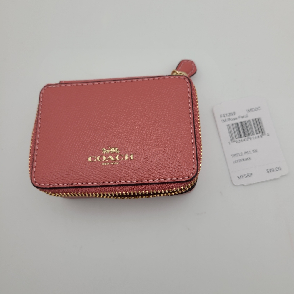Coach Rose Petal Pink Triple Pill Travel Case NEW